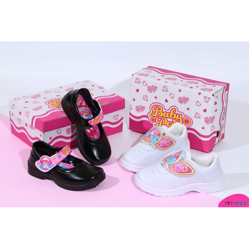 Popteen รองเท้านักเรียน อนุบาล พละ สึดำ สีขาว