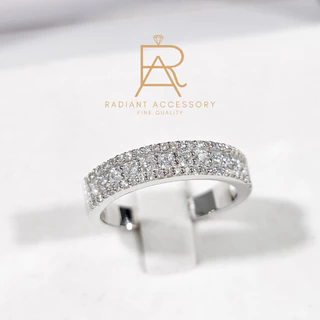 แหวนเงินแท้ แหวนแถว 3 ชั้น ฝังเพชร Moissanite ชุบทองคำขาว ดีไซน์หรูหรา