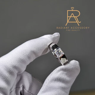 แหวนเงินแท้ ฝังเพชร Moissanite Princess 1 กะรัต ชุบทองคำขาว