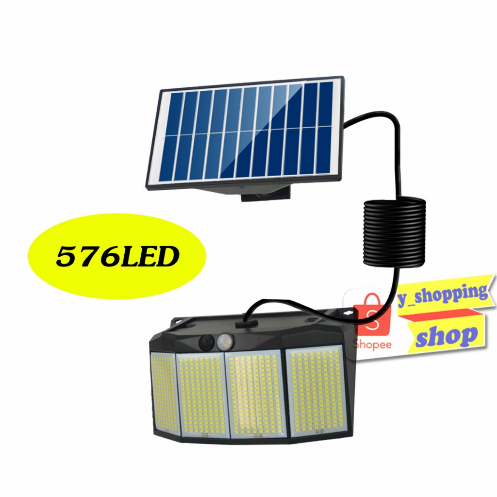 solar light  576 LED 3โหมด ไฟโซล่าเซลล์ เหมาะสำหรับ ติดตั้งพื้นที่ไม่มีแสงแดด สายยาว4.5ม
