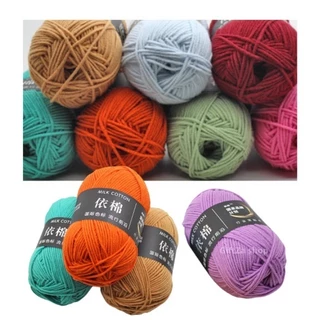 ไหมพรมคอตตอนนม4Ply Milk cotton yarn มากกว่า60 สี ขนาด 50กรัม เนื้อนิ่ม ถักง่าย ถักโครเชต์ พร้อมส่ง