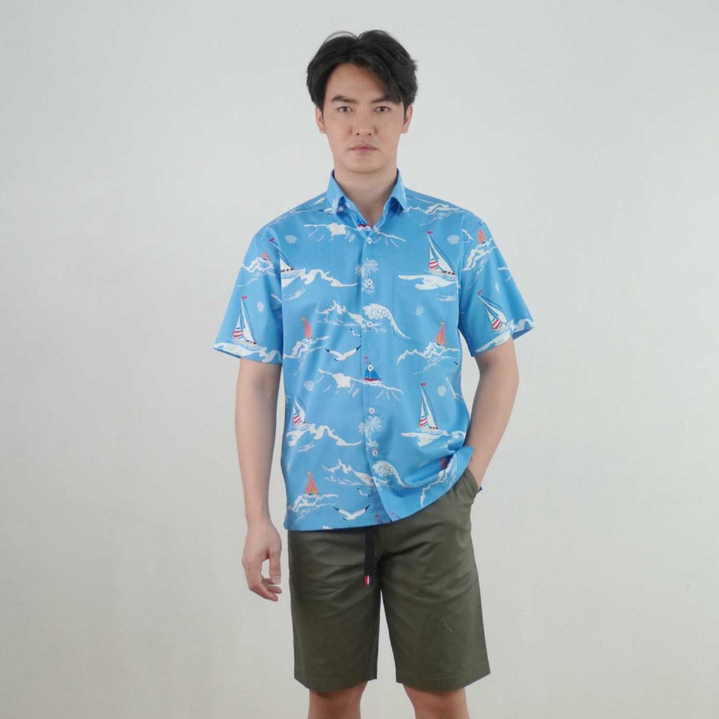 BWLG เสื้อเชิ้ต แขนสั้น สีฟ้า ผ้าคอตตอน 100% รุ่น 14659 C01 สวมใส่สบาย