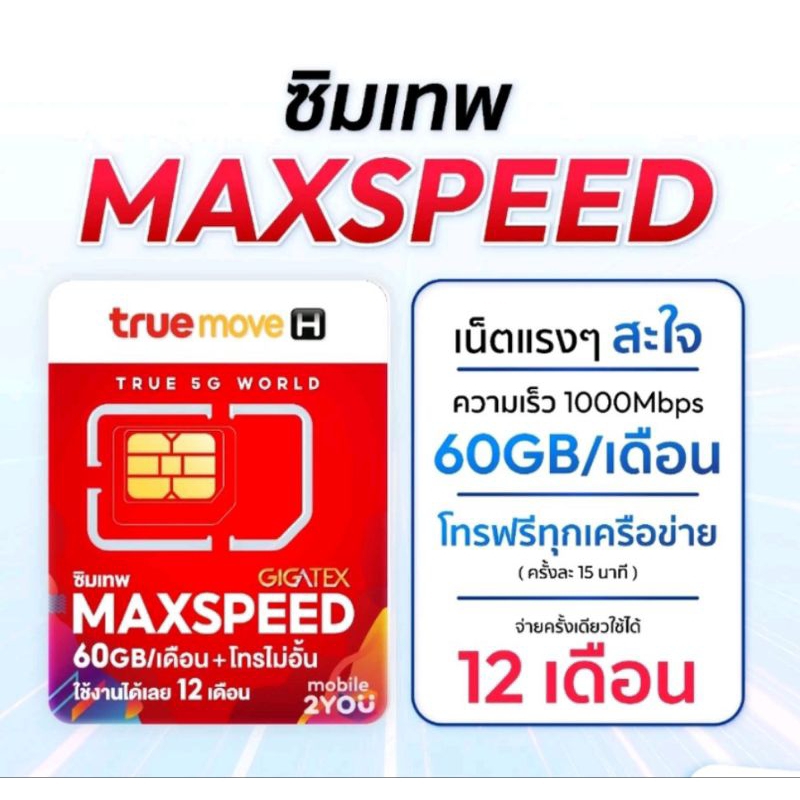 True max speed 60 Gb/เดือน นาน 1 ปี