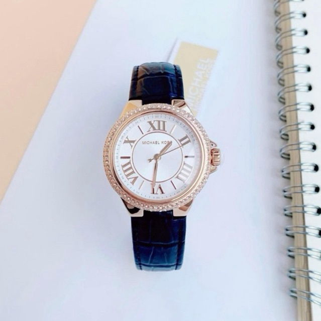 (ผ่อน0%) นาฬิกา Michael kors MK2962 camille leather watch  สายหนังสีดำ หน้าปัดกลม size 33 mm
