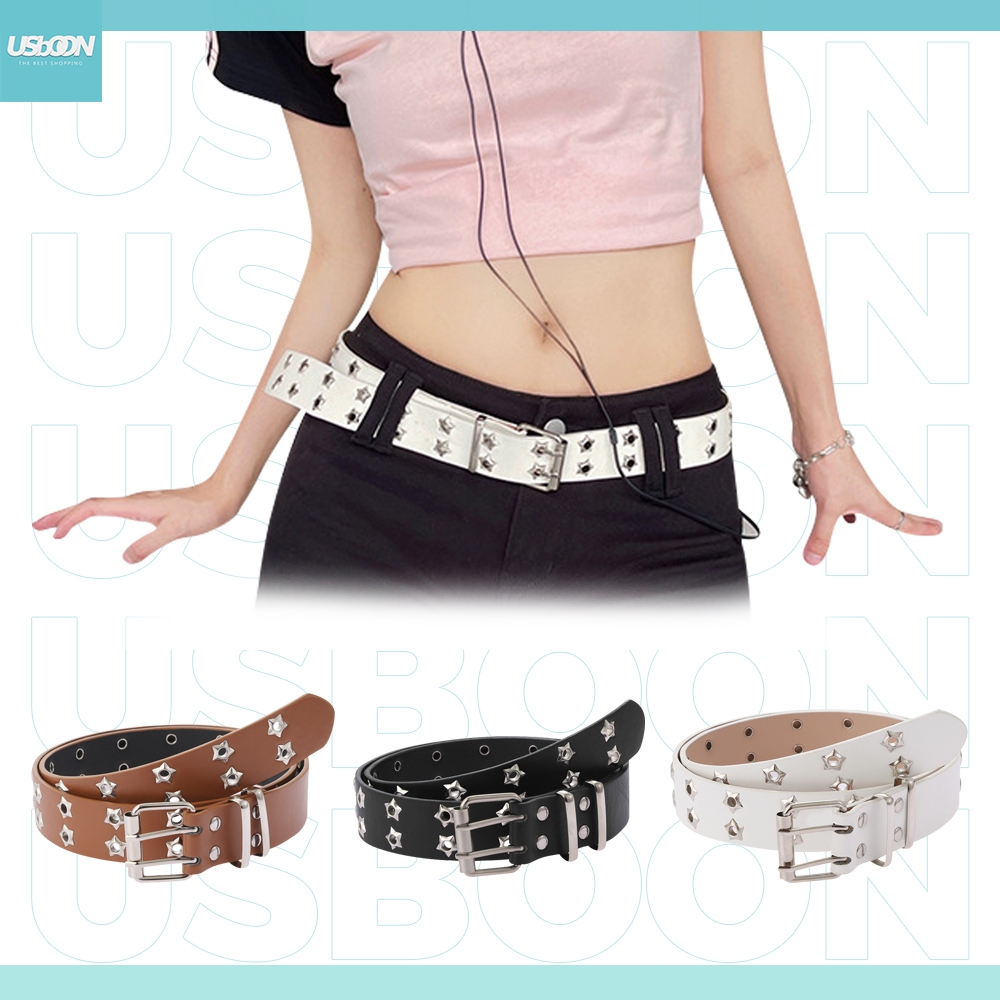 usboon เข็มขัดลายดาว เข็มขัดรูสองแถวแบบพังก์ เหมาะสำหรับผู้หญิง