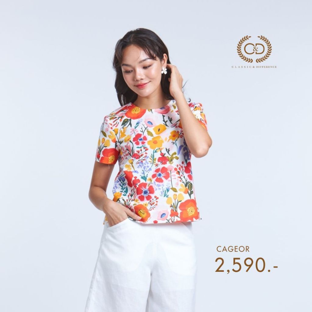 C&D เสื้อผู้หญิง แฮปปี้ ฮานะ คอกลม แขนสั้น สีส้ม (CAGEOR)