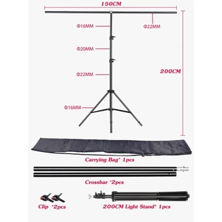 68*50cm/150*200cm ขาตั้งฉากตัว T โครงฉากสตูดิโอ Photography Background Backdrop Stand with Clips & Carrying Bag