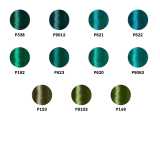 ไหมปัก GEM Embroidery Thread โทนเขียว Green ซักฟอกสีไม่ตก 3,000 เมตร Oeko-Tex Class 1
