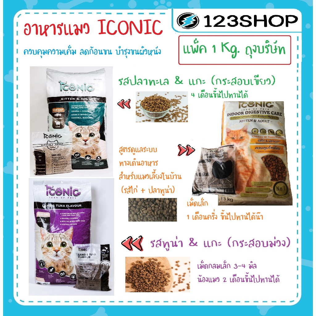 Iconic ไอโคนิค อาหารแมวเกรดพรีเมี่ยม เค็มน้อย ป้องกันโรคไต แพ็ค 1 กิโลกรัม (ถุงบริษัท) / Active-1