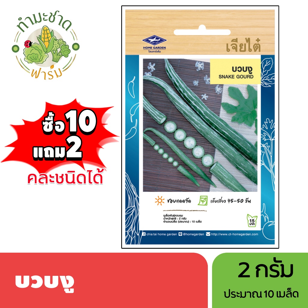เจียไต๋ (ซื้อ10แถม2) เมล็ดพันธุ์ บวบงู ขนาด2กรัม ประมาณ10เมล็ด Snake Gourd บวบ เมล็ดพันธุ์พืช เมล็ดผัก ปลูกผักสวนครัว