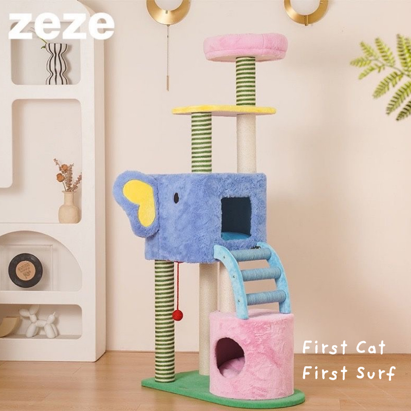 พร้อมส่ง🚛 คอนโดแมวแบรนด์ zeze รูปช้าง เสาลับเล็บแมว บ้านแมว ของเล่นแมว