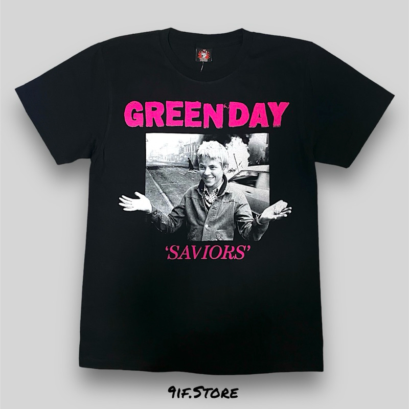 เสื้อยืดวง Green Day (ป้ายRoch Yeah) สกรีนหน้า-หลัง ลายเด็กปาหิน