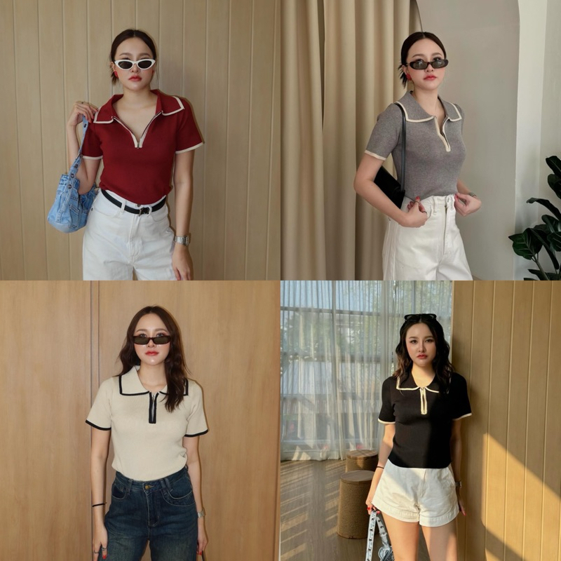 MALIMAYS - Zip knit polo เสื้อไหมพรมโปโลแขนสั้น