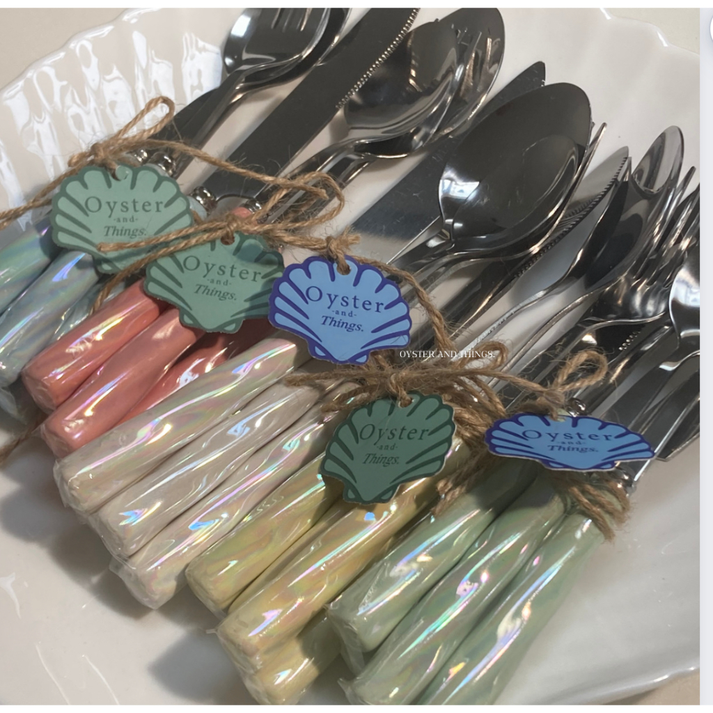 🧜‍♀️เซตช้อนส้อมมีดด้ามจับหลายสี🪸🐚 | Mermaid Cutlery Hologram Set | Oyster and Things.