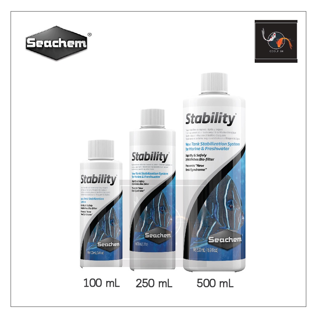 Seachem Stability แบคทีเรียชนิดน้ำสามารถทำให้ระบบแบคทีเรียตู้ปลาเซตตัวได้อย่างรวดเร็ว เหมาะสำหรับตู้น้ำจืดและน้ำเค็ม