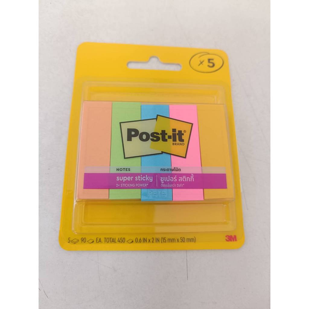 ost-it กระดาษโน้ต โพสต์อิท 3M 670-5SSAU 15 มม. x 50 มม. คละสีนีออน (แพ็ค 5 เล่ม)