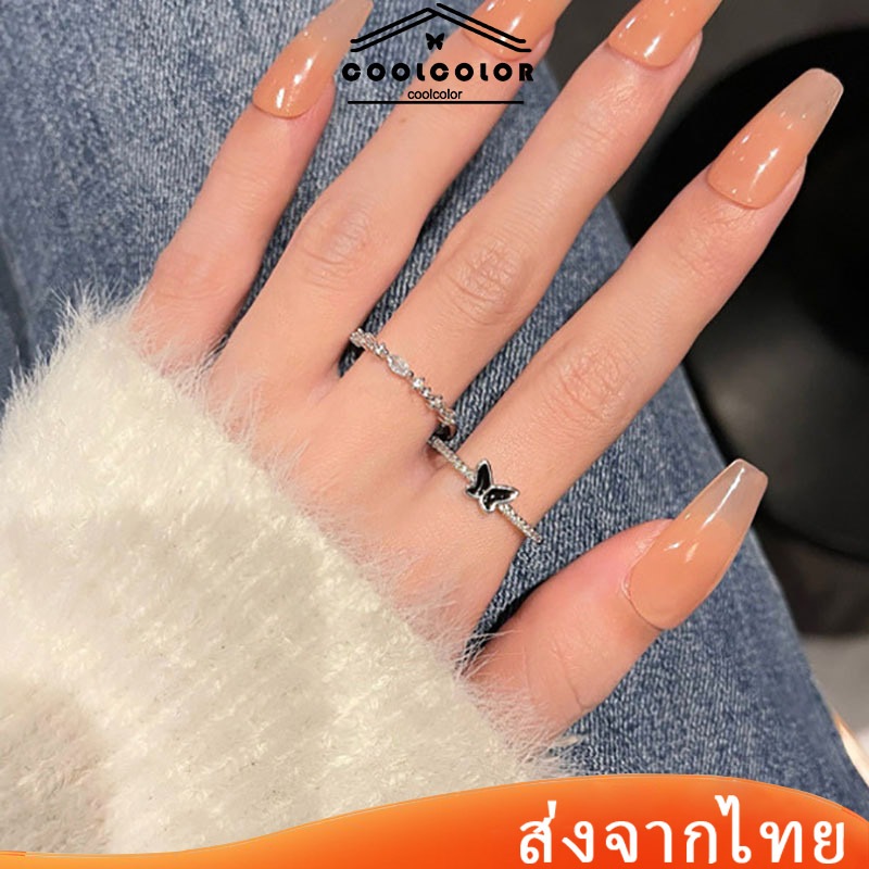 ในไทย 2 ชิ้น / เซต แหวนเพทายผีเสื้อสีดําแฟชั่นสไตล์เกาหลีแบบเรียบง่ายบุคลิกภาพประดับสําหรับผู้หญิง2024ใหม่.COD