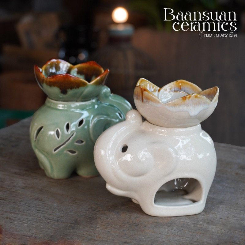 เตาอโรม่า เตาน้ำมันหอมระเหย เซรามิค รูปช้าง เกรดA สีสวยสดใส ทนความร้อนได้ดี