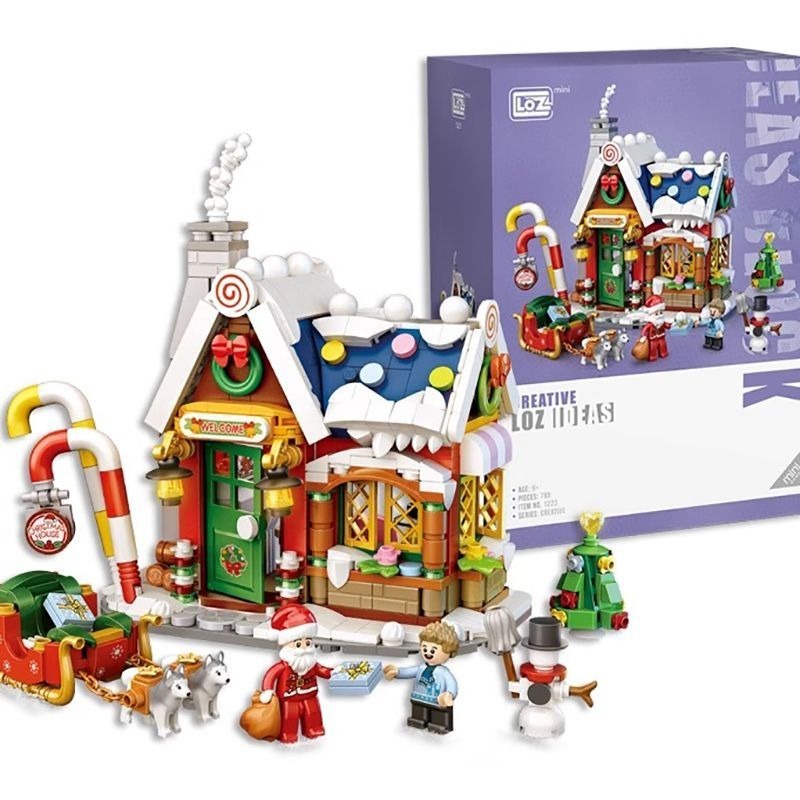 Loz/Lizhi Building Blocks บ้านคริสต์มาสอนุภาคขนาดเล็กประกอบของเล่นเพื่อการศึกษาเด็กชายและเด็กหญิงของขวัญวันหยุด DIY