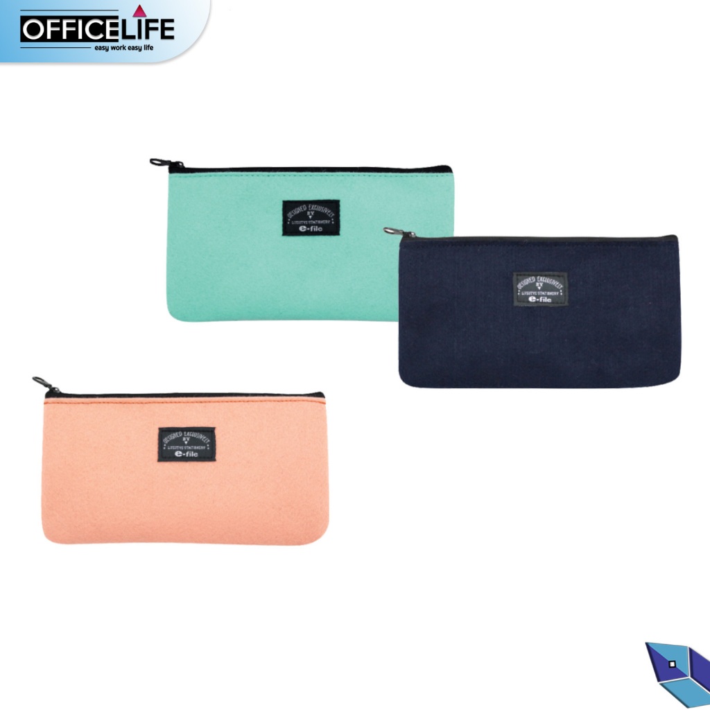 e-file (อี-ไฟล์) กระเป๋าคัลเลอร์แฟป Color Fab กระเป๋าดินสอ ผ้าโพลีเอสเตอร์ซับด้านใน รุ่น CPK51 สุ่มสี / 1 ใบ