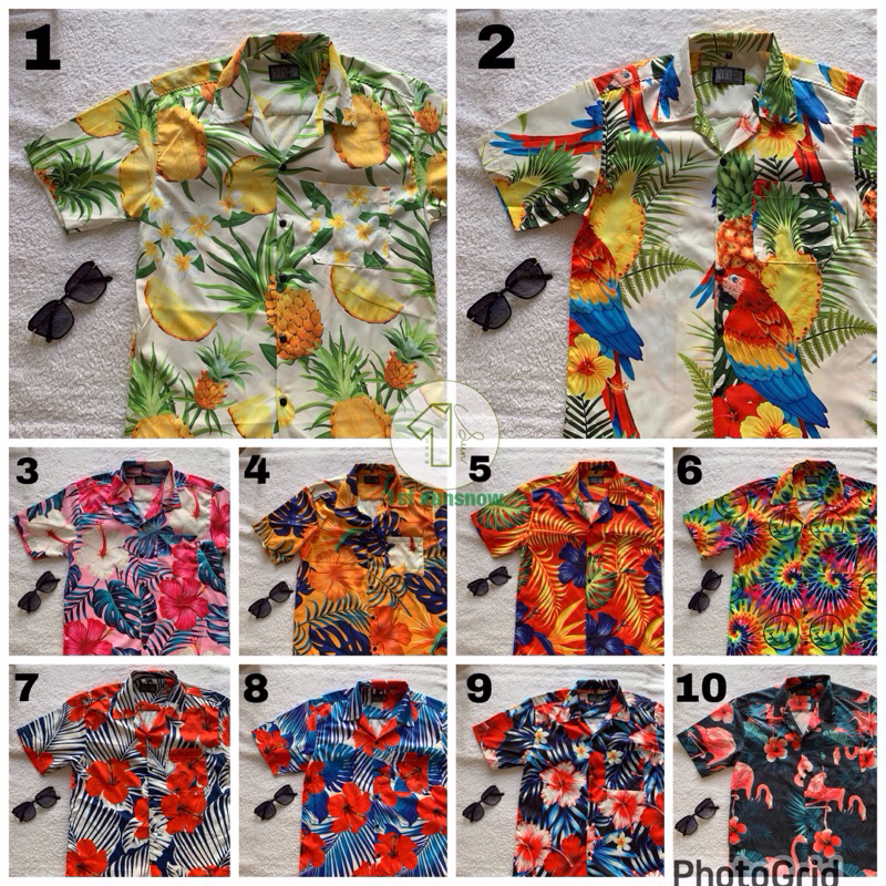 เสื้อสงกรานต์ S-3XL ลายดอก สีรุ้ง เชิ้ตแขนสั้น