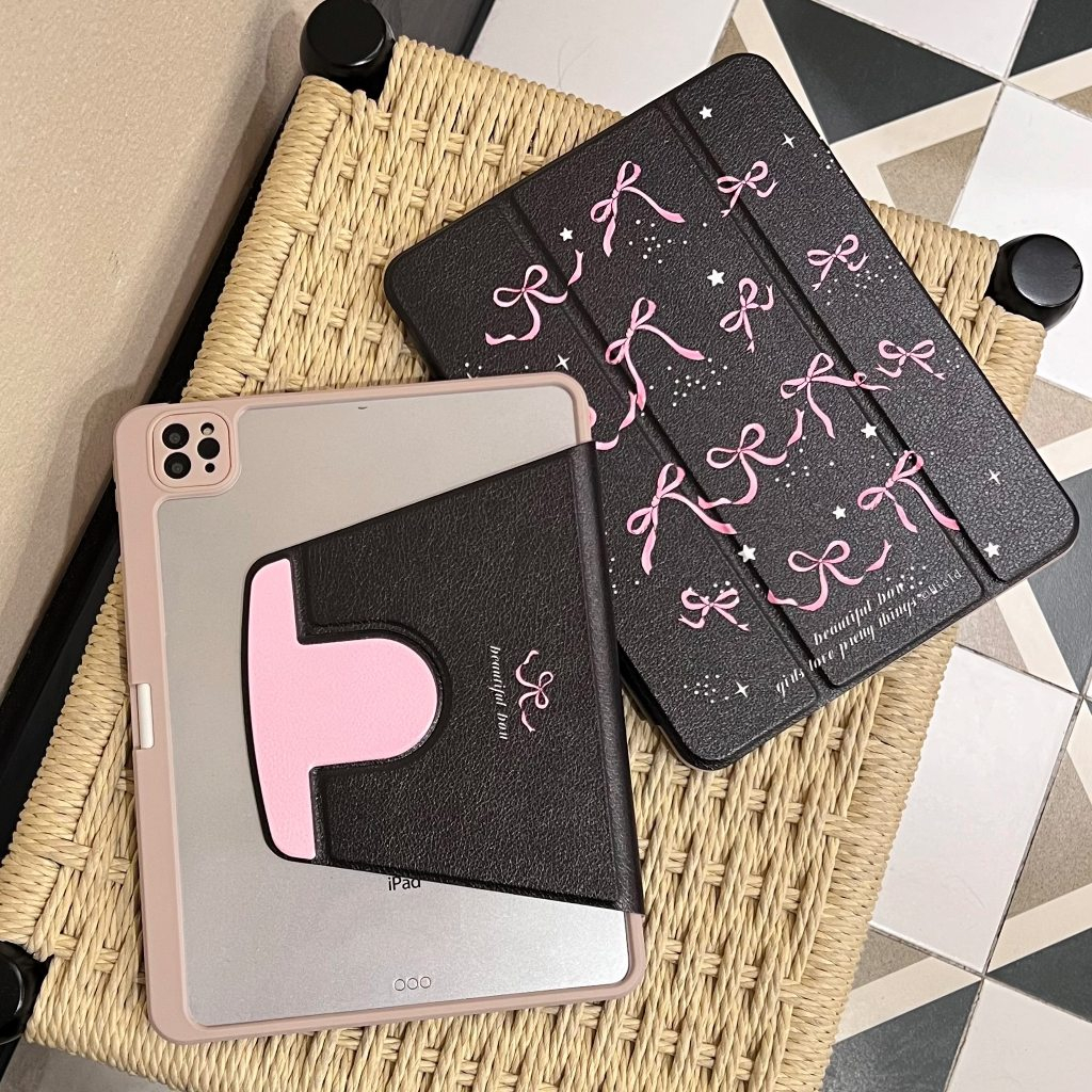 24 ชั่วโมงเคส เคสป้องกัน iPad หมุนได้ 360° ริบบิ้นสีชมพู เหมาะสำหรับรุ่น gen8/9 pro11 2024 Air4/5/6