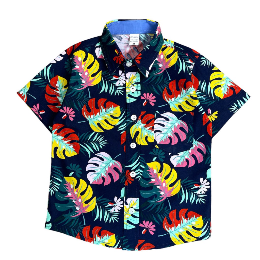 เสื้อเชิ้ตเด็กแขนสั้น-ลายใบบอน