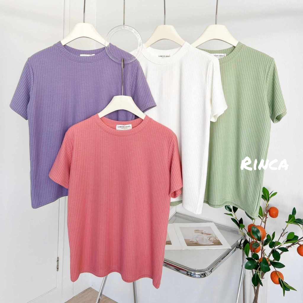 2.2 (อก 38-44") เสื้อคอชิดแขนสั้นผ้าร่องเนื้อนิ่ม RC-34 ผ้านิ่มเด้งสุดๆ