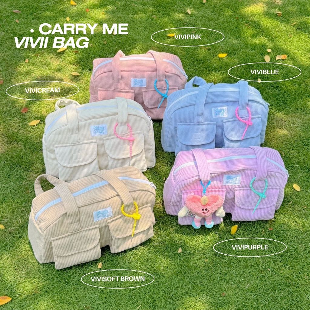 carryme-vivii bag พร้อมส่ง กระเป๋าสะพายข้างผ้าลูกฟูก มีซิป ซับในแคนวาส กระเป๋าหน้า 2 ช่อง