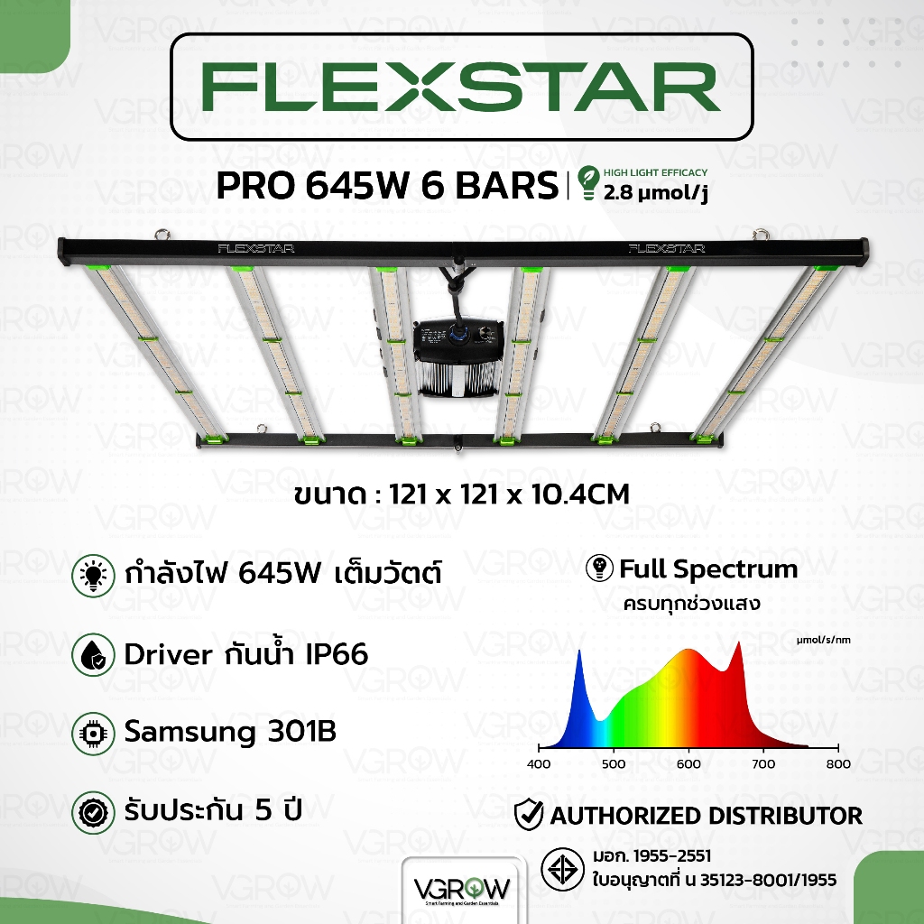 [ส่งฟรี] FLEXSTAR PRO 645W 6bars ไฟปลูกต้นไม้คุณภาพสูง FLEXSTAR PRO 645วัตต์ 6 บาร์ ชิป Samsung 301B+Osram ไฟปลูกต้นไม้