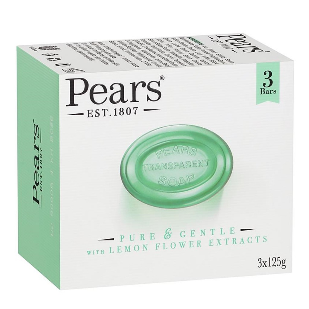 Pears Transparent Soap Pure And Gentle With Lemon Flower Extracts 3x125g สบู่ทำความสะอาดผิวหน้าผิวกา