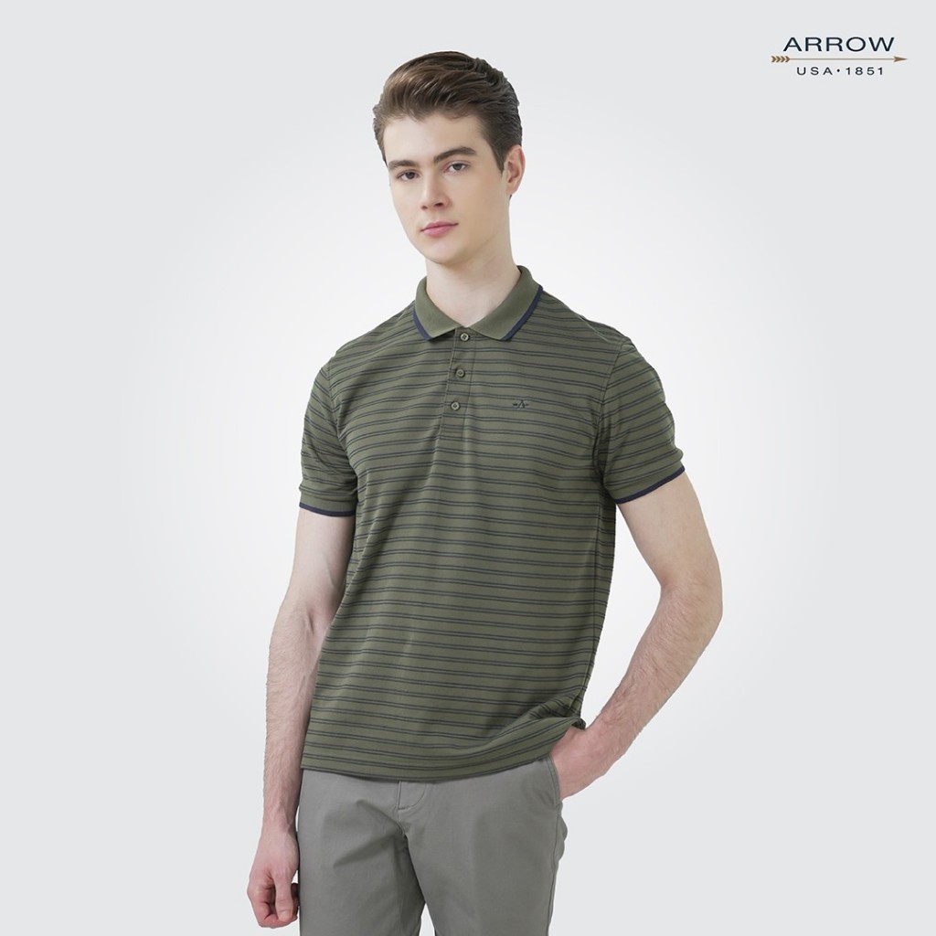 ARROW POLO เสื้อโปโล ทรง Smart fit สีเขียว ลายริ้ว รหัส MPCM211