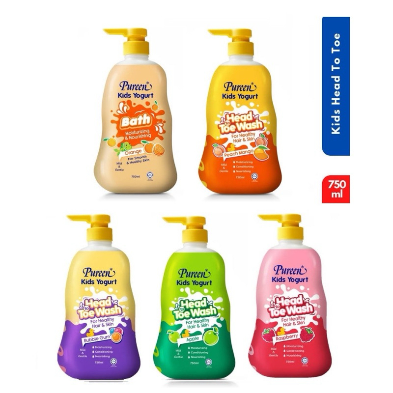 Pureen Kids Yogurt เพียวรีน คิดส์ โยเกิร์ต ผลิตภัณฑ์ทำความสะอาดผิว เฮด ทู โท ของเด็ก ขนาด 750 มล. 1 ขวด B47XX20