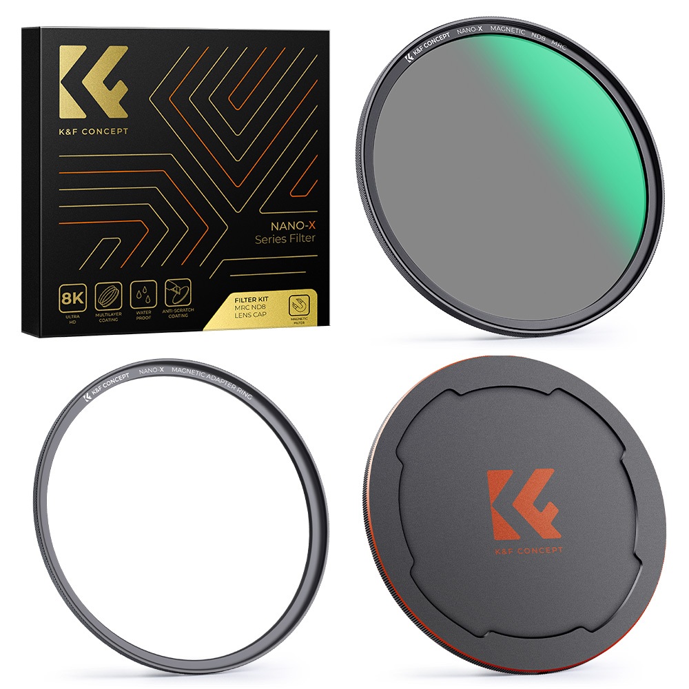K&F CONCEPT ฟิลเตอร์แม่เหล็ก ND8 ซีรีส์ NANO-X พร้อมอะแดปเตอร์แม่เหล็กและฝาปิดด้านบนเป็นโลหะแม่เหล็ก