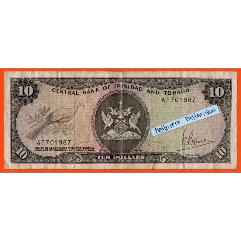 ธนบัตรตรินิแดดและโตเบโก 10 Dollar ปี 1977  #ปีหายาก