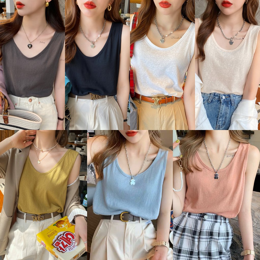 GHAOHES เสื้อชั้นในแขนกุดผ้าฝ้ายสลิงทรงเข้ารูปไหล่กว้าง (1003)