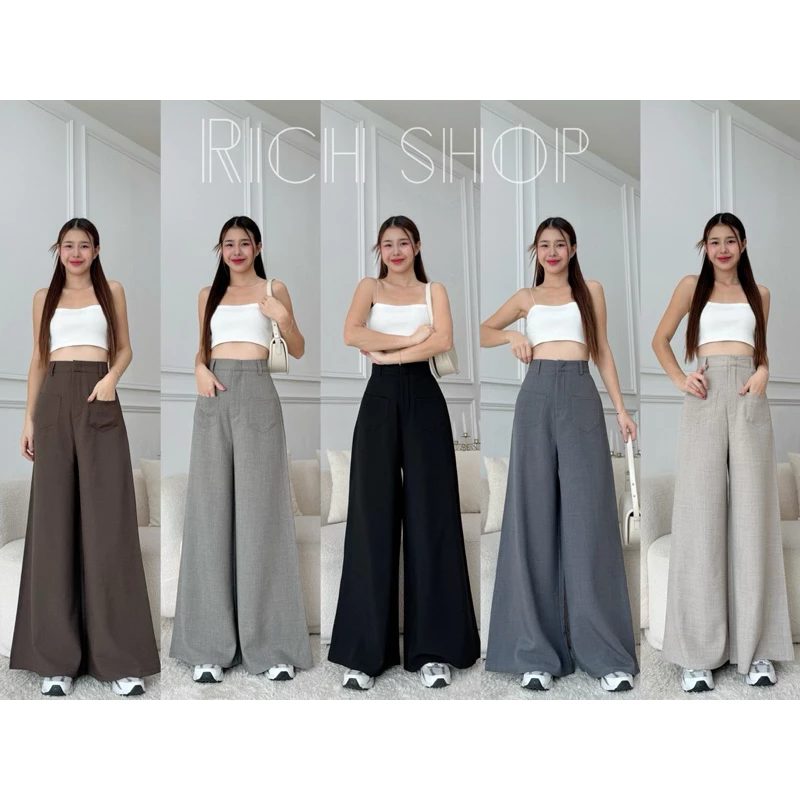 (XS-3XL )🌷 กางเกงขายาวเอวสูง ขากว้าง (รุ่นกระเป๋าแปะ) ทรงสวย พรางหุ่น 🦋