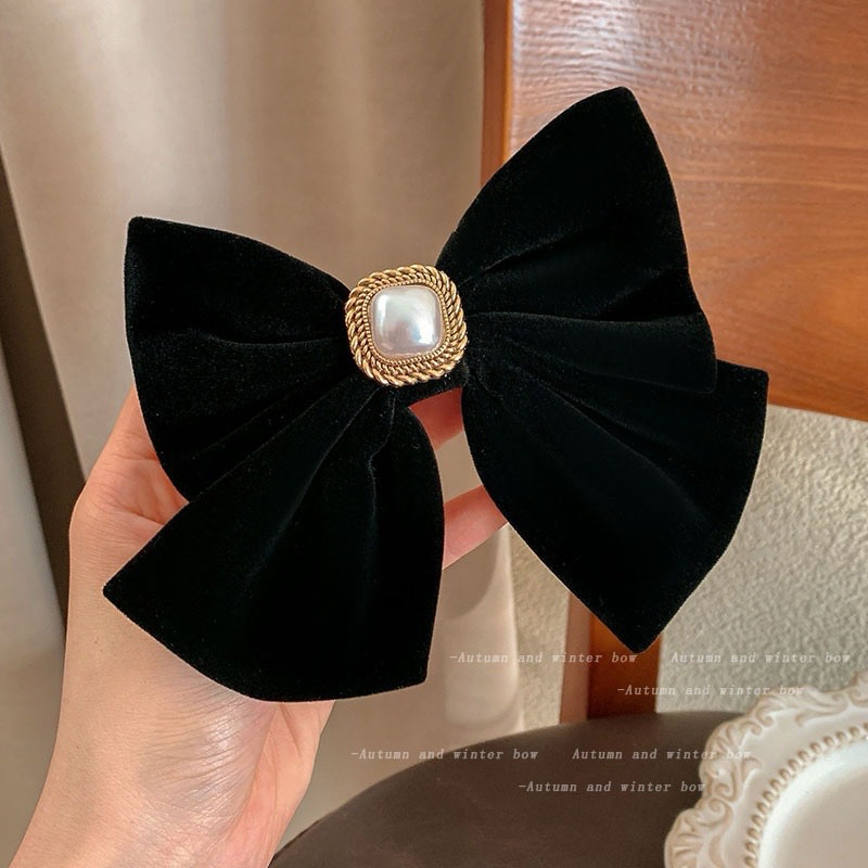 กิ๊บติดผม โบว์กำมะหยี่ ประดับมุก สไตล์เกาหลี เครื่องประดับผู้หญิง