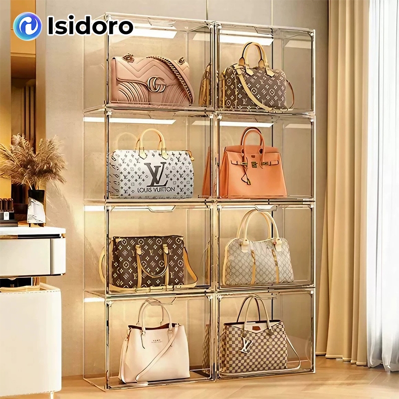 Isidoro ตู้โชว์ ตู้โชว์ ตู้โชว์โปร่งใสหรูหรา ที่เก็บหมวกกันน็อค ตู้เก็บของวางซ้อนกันได้ ตู้เก็บของ