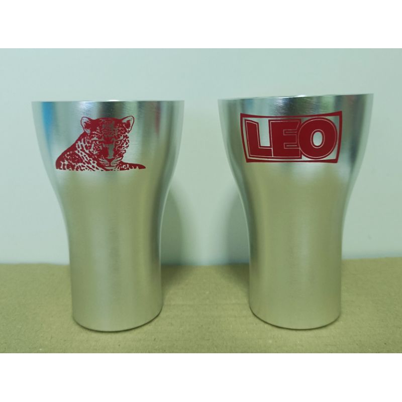 แก้วเบียร์ลีโอ อลูมิเนียม งานของแท้ LEO Beer ปากกว้าง 8.5 ซม. สูง 13 ซม. สวยงาม น่าใช้ น่าสะสมหรือเป็นของขวัญ