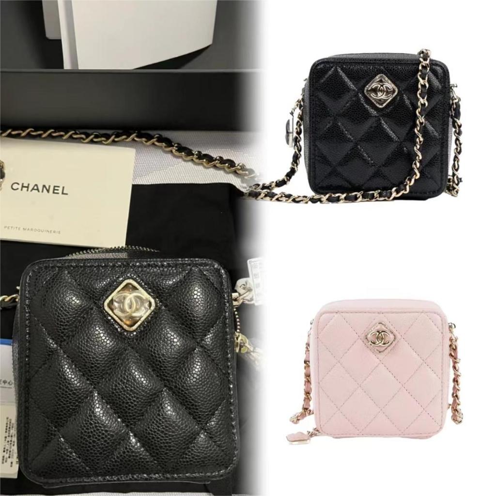 Chanel/หนังวัว/กระเป๋าสี่เหลี่ยมเล็ก/กระเป๋าโซ่/กระเป๋าสะพายข้าง/AP2852/แท้ 100%