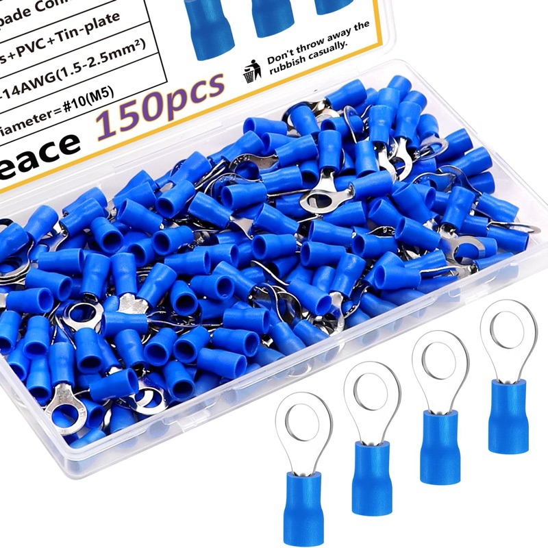 หางปลาหัวกลมหุ้มสีน้ำเงิน 16-14 AWG (1.5 - 2.5 AWG) 27A ใช้กับน็อต M4 หัวเสียบ หัวกลม เชื่อมต่อสายไฟกับเทอร์มินอลต่างๆ