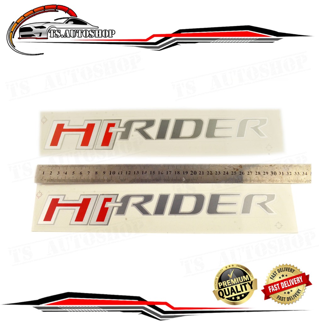 sticker HI-RIDER 1 ชุด 2 ชิ้น สติ๊กเกอร์ HI-RIDER ติดรถ ford ranger แดงเทา ขอบหลังบอลเงิน (ตามรูป) v.2