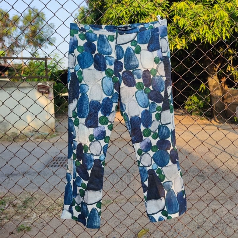 กางเกงผ้าลินิน S Max Mara Design For Easy Living Circle Printed Linen Blend Pants