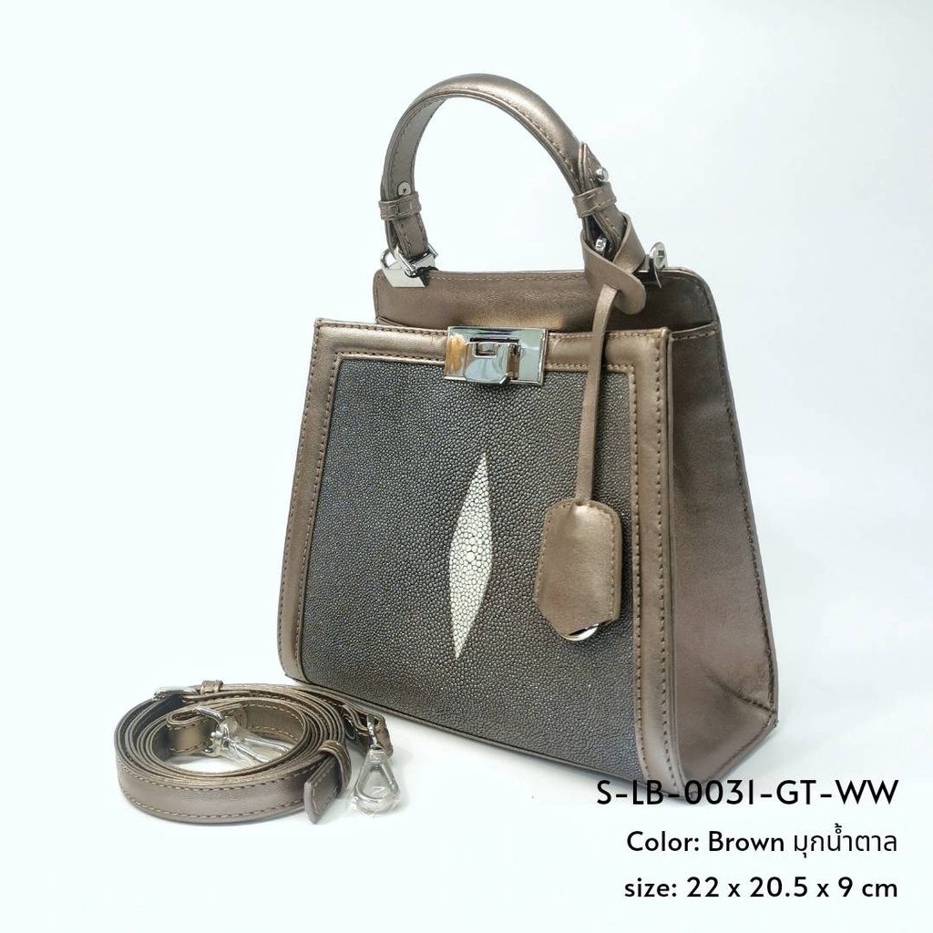 Prang Stingray Leather Top Handle Bag กระเป๋าถือสตรี กระเป๋าผู้หญิง หนังปลากระเบน S-LB-0031-GT-WW