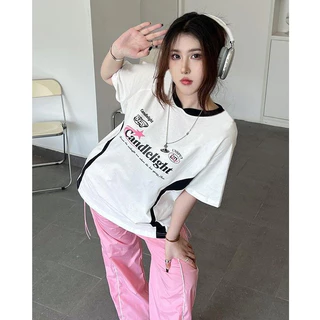 cherryshop พร้อมส่งกาง เสื้อยืดผู้หญิง เสื้อโอเวอร์ไซส์ OVERSIZE เสื้อยืดสไตล์กีฬาอเมริกันที่มีดี