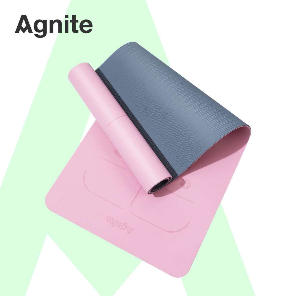 Agnite (ของแถมฟรี) เสื่อโยคะ แผ่นรองออกกำลังกาย หนา6-8mm ทูโทน ใหญ่ รับแรงกระแทก กันลื่นTPE Yoga mat