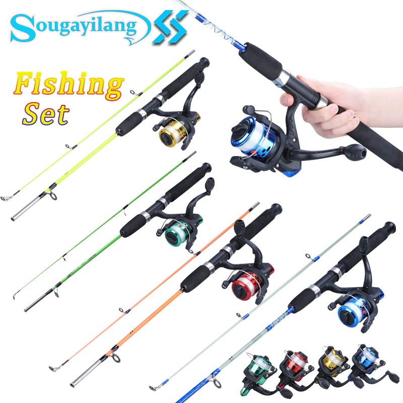 Sougayilang หมุนชุดการตกปลา 5.2: 1 มินิรีลตกปลาพร้อมสายการตกปลา 2 ส่วน Combos ก้านตกปลาเรซินแบบพกพา 