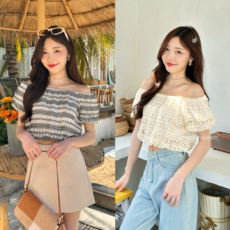 littlesoulmate ปาดไหล่ครอปฉลุ ใส่ไปทะเล มีซับใน ใส่ปิดไหล่ได้(nara off)