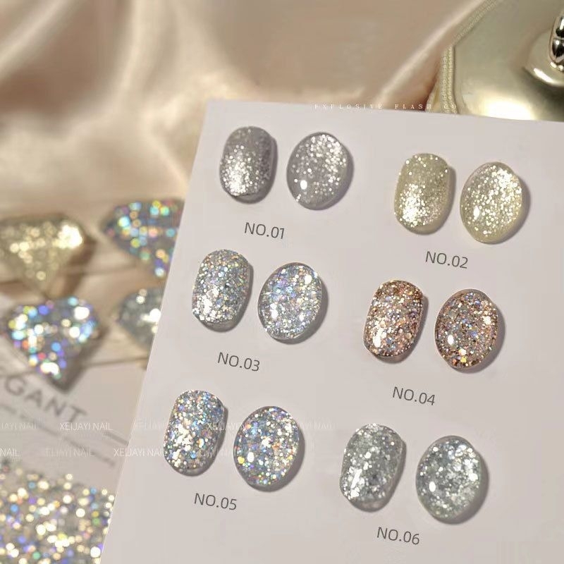 [ XIEJAYI ] Glitter สีเจลกลิตเตอร์แฟรช แยกขวด (X1-6)